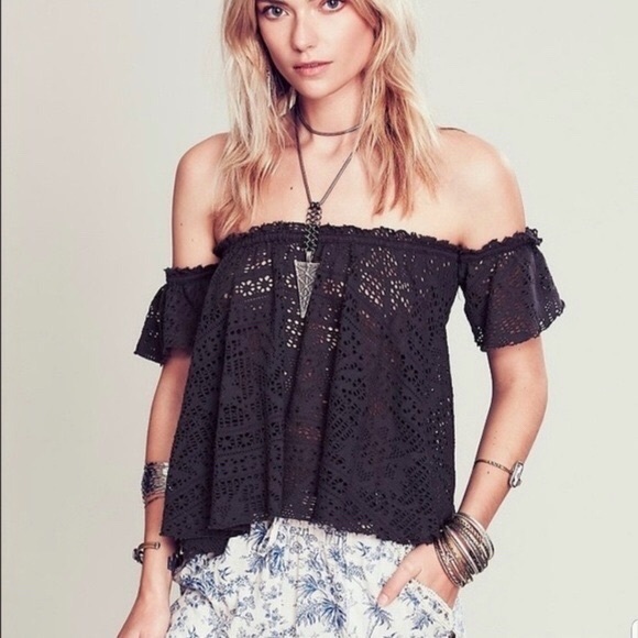 Free People Tops | Free People Beach Lace Black Crop Top Shoulder | Poshmark